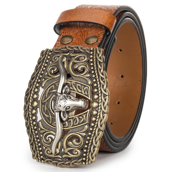Western-cowboy-cowgirl-belt - Longhorn-bull-pattern-engraved-belt Pu Leather😄 - Picture 2 of 7